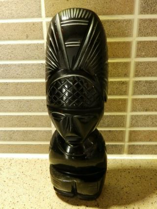 20cm Gold Black Obsidian Carved Statue Warrier Mexico Aztec God Mayan