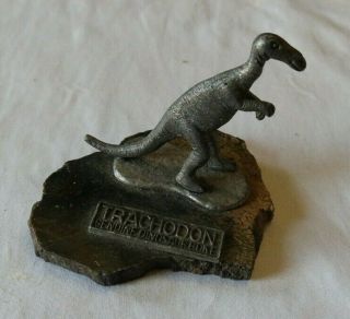 Rare Vintage Antique 2.  75 " Trachodon Dinosaur Bone Chunk & Pewter Figurine Look