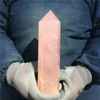 780g Rare Natural Rose Pink Quartz Obelisk Crystal Wand Point Healing