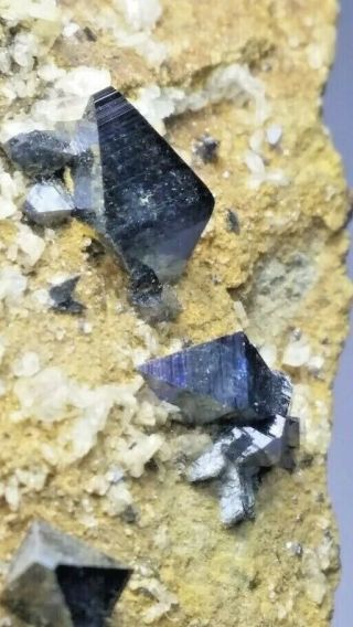 Anatase Blue Shaded Crystals On Matrix With Quartz