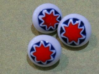 Sweet Vintage Venetian Red White Blue Star Glass Buttons