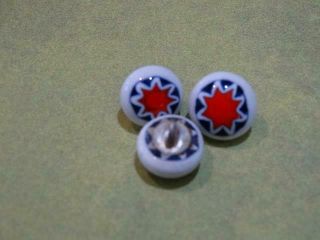 SWEET VINTAGE VENETIAN RED WHITE BLUE STAR GLASS BUTTONS 2