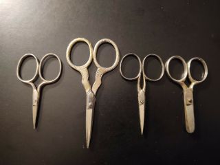 4 Pair Vintage Embroidery/sewing Scissors,  1 Marked Germany,  1 Has 2 Birds Logo