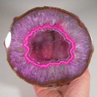 6.  1 " Polished Pink Agate & Quartz Crystal Geode - Brazil - 5.  3 Lbs.