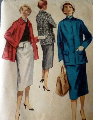 Lovely Vtg 1950s Suit & Scarf Sewing Pattern 12/30