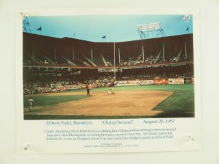 Vtg Ebbets Field Brooklyn Dodgers 1957 Out At Second 1989 Vince Walsh Photo