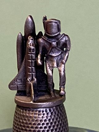Pewter Kennedy Space Center Thimble W/ Astronaut & Rocket Ship
