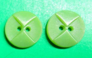 (2) Vintage 5/8 " Green Plastic 2 - Hole Colt 4 Buttons (j576)