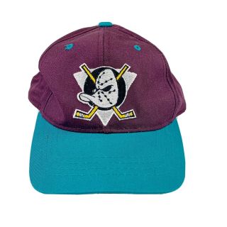 Vintage Starter Anaheim Mighty Ducks Nhl Snapback Hat Purple Turquoise Youth