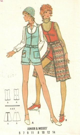 70s Butterick Pattern 6278 Romper With Front Button Overskirt And Belt Bust 32