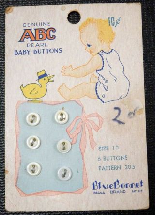 Bluebonnet Pearl Buttons Abc Vintage /antique For Doll Baby Clothes