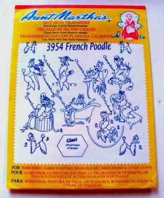 Aunt Martha Hot Iron Transfer Embroidery Patterns 3954 French Poodles