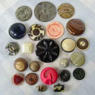 Asmt.  Of 23 Vintage Celluloid Buttons,  Tight & Bubble Tops,  Laminated Wafers