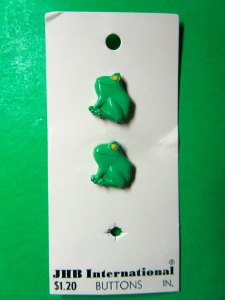 (2) Vintage Jhb 5/8 " Green Frog Plastic Shank Buttons On Card (b214)