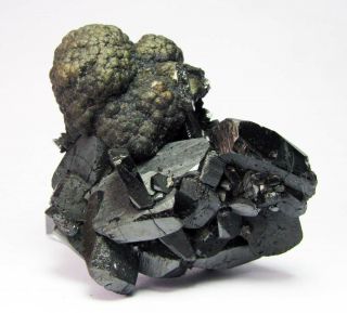 Ferberite Twinned Crystals With Pyrite Ball From Bolivia. .  Gorgeous Piece