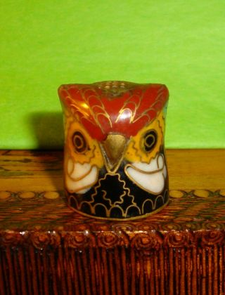 Vintage Brass Cloisonne Enamel Owl Thimble (7)