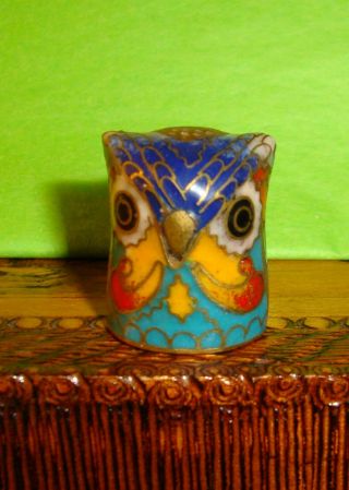 Vintage Brass Cloisonne Enamel Owl Thimble (6)