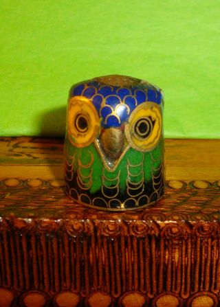 Vintage Brass Cloisonne Enamel Owl Thimble (2)