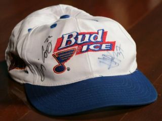 Vintage 90s St.  Louis Blues Bud Ice Hat Cap Snapback Beer Signed Autographed