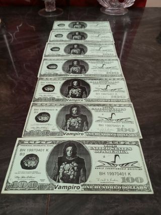 Prop Play Funny Money $100 Dollar Bills Wcw Nitro Vampiro Wwf Wrestling (x7)