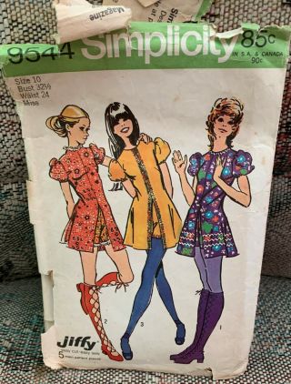 Simplicity Sewing Pattern 9544 Jiffy Mini - Dress Shorts Miss 10 Bust 32 Vtg 1971