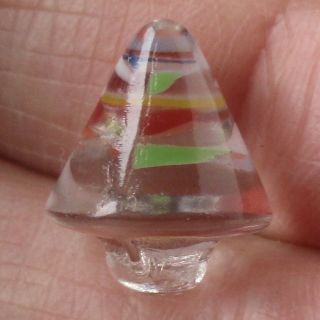 Vintage Cone Shaped Clear Glass Button W Red,  White And Green Swirl Overlays