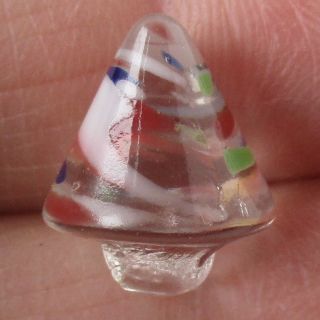 Vintage Cone Shaped Clear Glass Button w Red,  White and Green Swirl Overlays 3