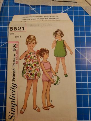 Vintage 1960’s Simplicity Pattern 5521 Child Sz 3 Top,  Panties And Pop - On
