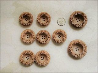 9 Vintage Beige Plastic Buttons 2 Sizes 1 1/8 In.  And 1 1/2 In.