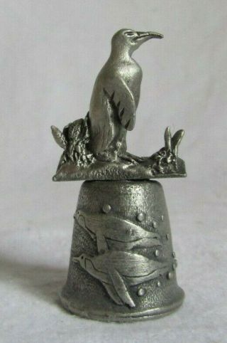 W.  P.  A.  W Solid Pewter Thimble With Bird Newport Aquarium Made In U.  K