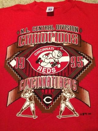 Vintage 1995 Cincinnati Reds T - Shirt Nl Division Champs Logo 7 Size Mens Xl