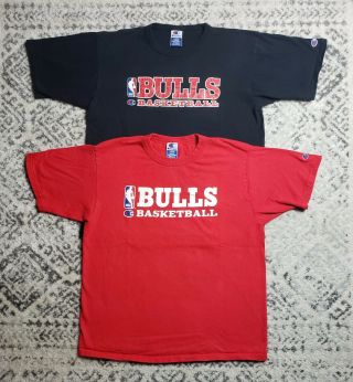 Vtg 90s Champion Chicago Bulls Russell Athletic Set Of 2 Black Red T Shirts L