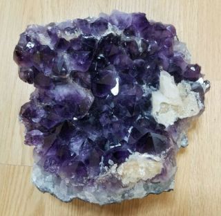 Large Dark Amethyst Crystal Cluster With Calcite From Brazil 11,  Lbs 9 " X9 "