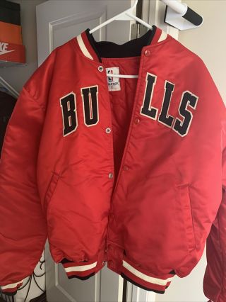 Vintage Starter Nba Chicago Bulls Red Satin Jacket Size Xl