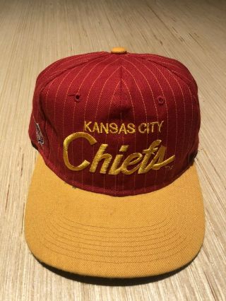 Vintage Sports Specialties Script Kansas City Chiefs Nfl Pinstripe Snapback Hat