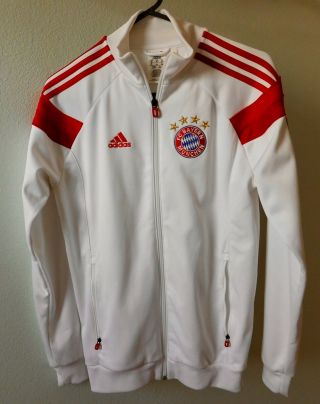 Adidas Bayern Munich Anthem Jacket: White/red Stripes,  Size Xs (slightly)