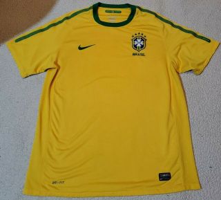 Brazil National Team Nike Drifit Yellow Soccer Jersey Sz.  Large World Cup,  Futbol