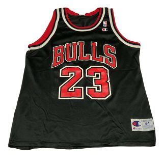 Vintage 90s Michael Jordan Champion Chicago Bulls Black Jersey Size 44 Nba