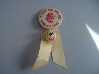 1948 Cleveland Indians World Series 1.  75 " Pin Back W/ Ribbon & Ball