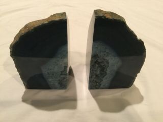 Large Polished Blue Agate Natural Geode Stone Bookends Pair