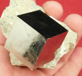A Big Perfect 100 Natural Aaa Pyrite Crystal Cube On Matrix From Spain 293gr