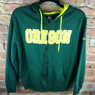 Oregon Ducks Yellow & Green Embroidered Zipper Hoodie Sweatshirt Size Medium