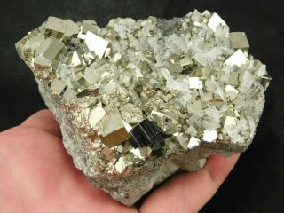 A Quartz Crystal Cluster On Pyrite Crystal Cubes Peru 505gr