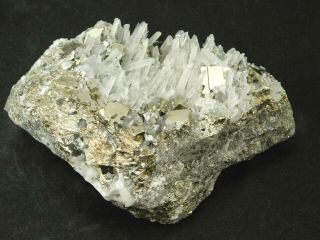 A Big Quartz Crystal Cluster On Pyrite Crystal Cubes Peru 590gr