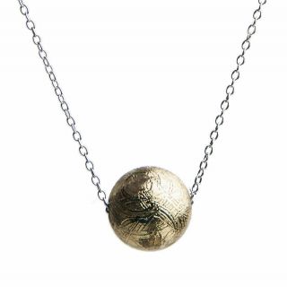 Natural Gibeon Meteorite Round Beads Gold Plated Pendant Necklace 8mm