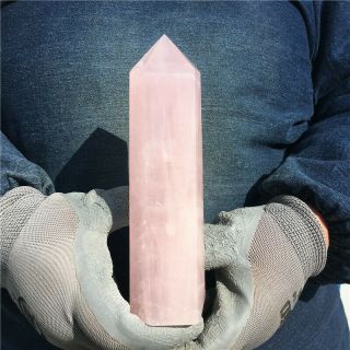 420g Rare Natural Rose Pink Quartz Obelisk Crystal Wand Point Healing