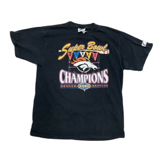 Men’s Vintage 90s Denver Broncos Bowl Champs Big Logo T Shirt Sz L Black