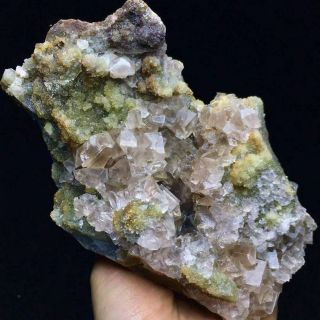 795g Transparent Pink Cubic Fluorite Crystal Cluster & Quartz Mineral Specimen 3