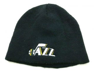 Vintage Utah Jazz Beanie Hat Cap One Size Navy Blue Knit Embroidered Adult 90 