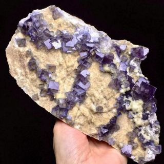 1009g Transparent Purple Cubic Fluorite Crystal Cluster Mineral Specimen/china